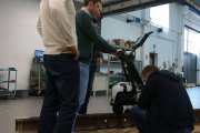 Specialists from Italy are getting trained to detects flaws on a rail sample with the ultrasonic hand-pushed trolley UDS2-77 — OKOndt GROUP holds a training for the customer, Fall 2019
