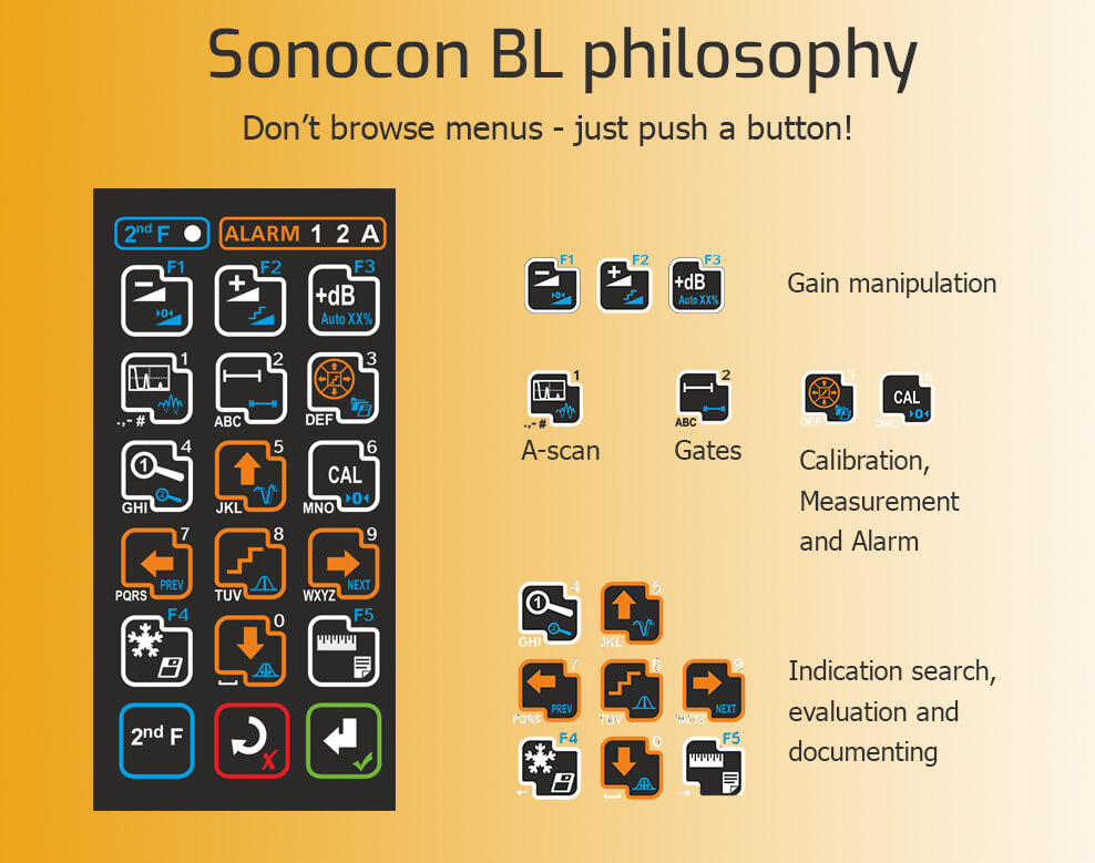 Buttons of ultrasonic compact flaw detector with a large screen Sonocon BL