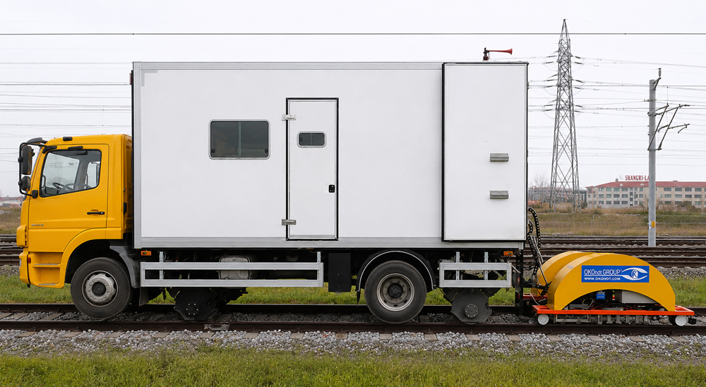 Road-rail railway inspection vehicle improving rail safety and infrastructure reliability