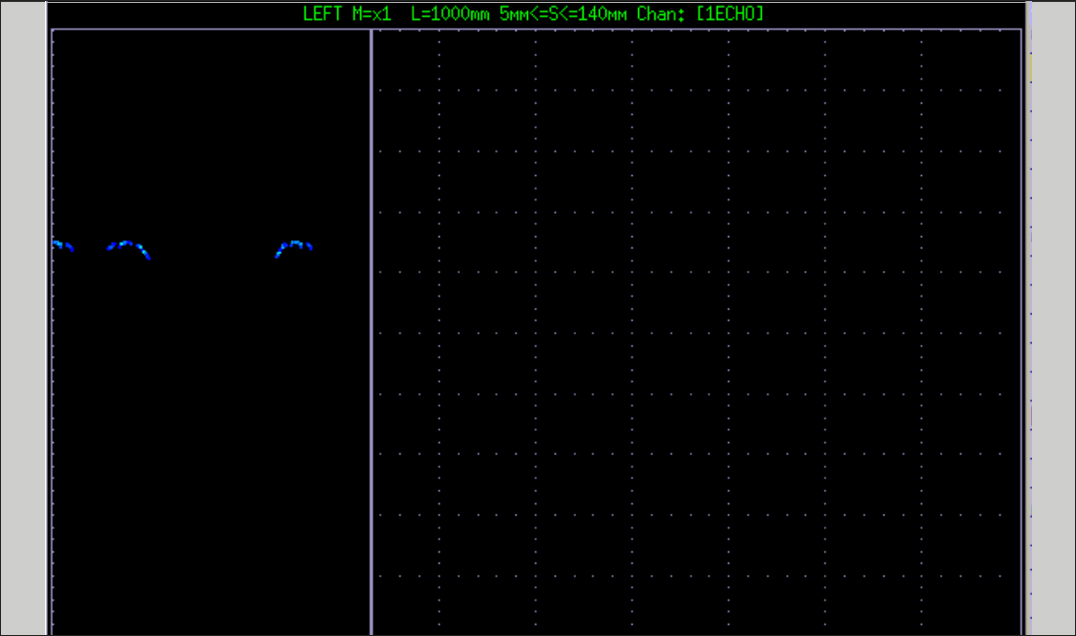 Ultrasonic B-scan indication of rail fillet crack