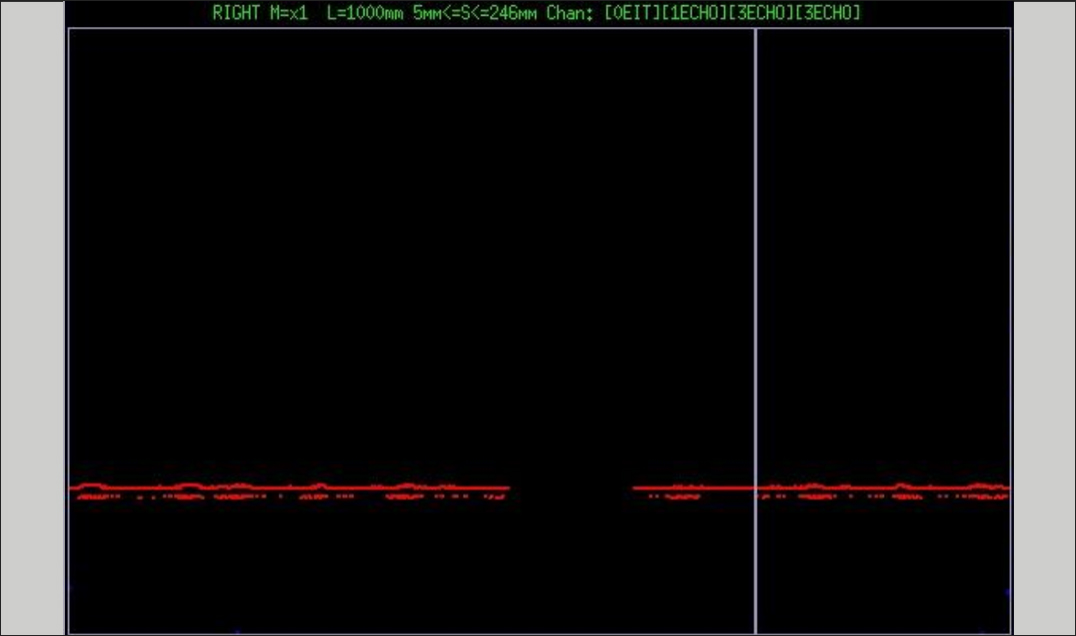 Ultrasonic B-scan display showing piping defect indication