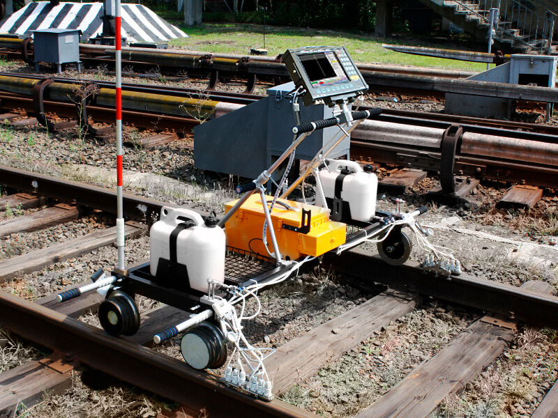 Ultrasonic rail tester UDS2-73 in the process of testing the rail track